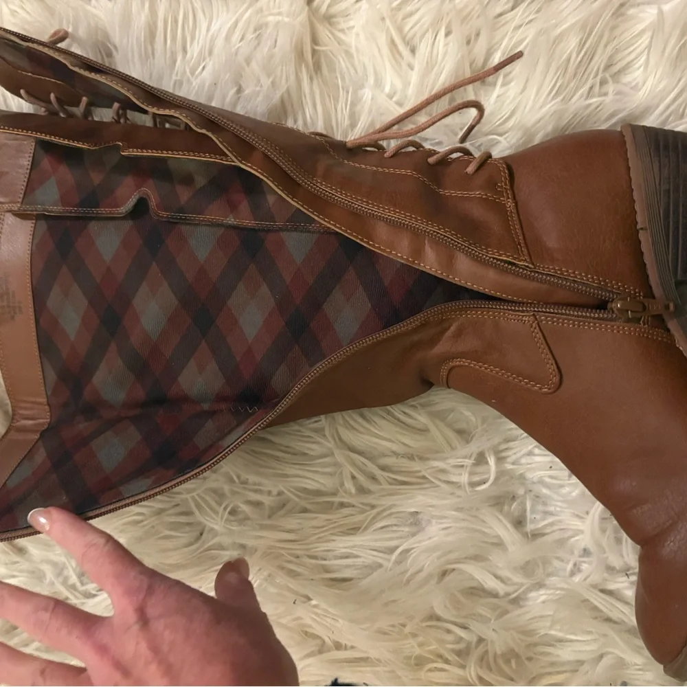 Women’s knee-high lace-up brown boots - Picture 3 of 7